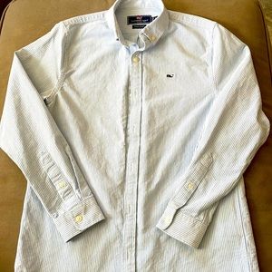 Vineyard Vines boys L (16) blue striped classic oxford button down